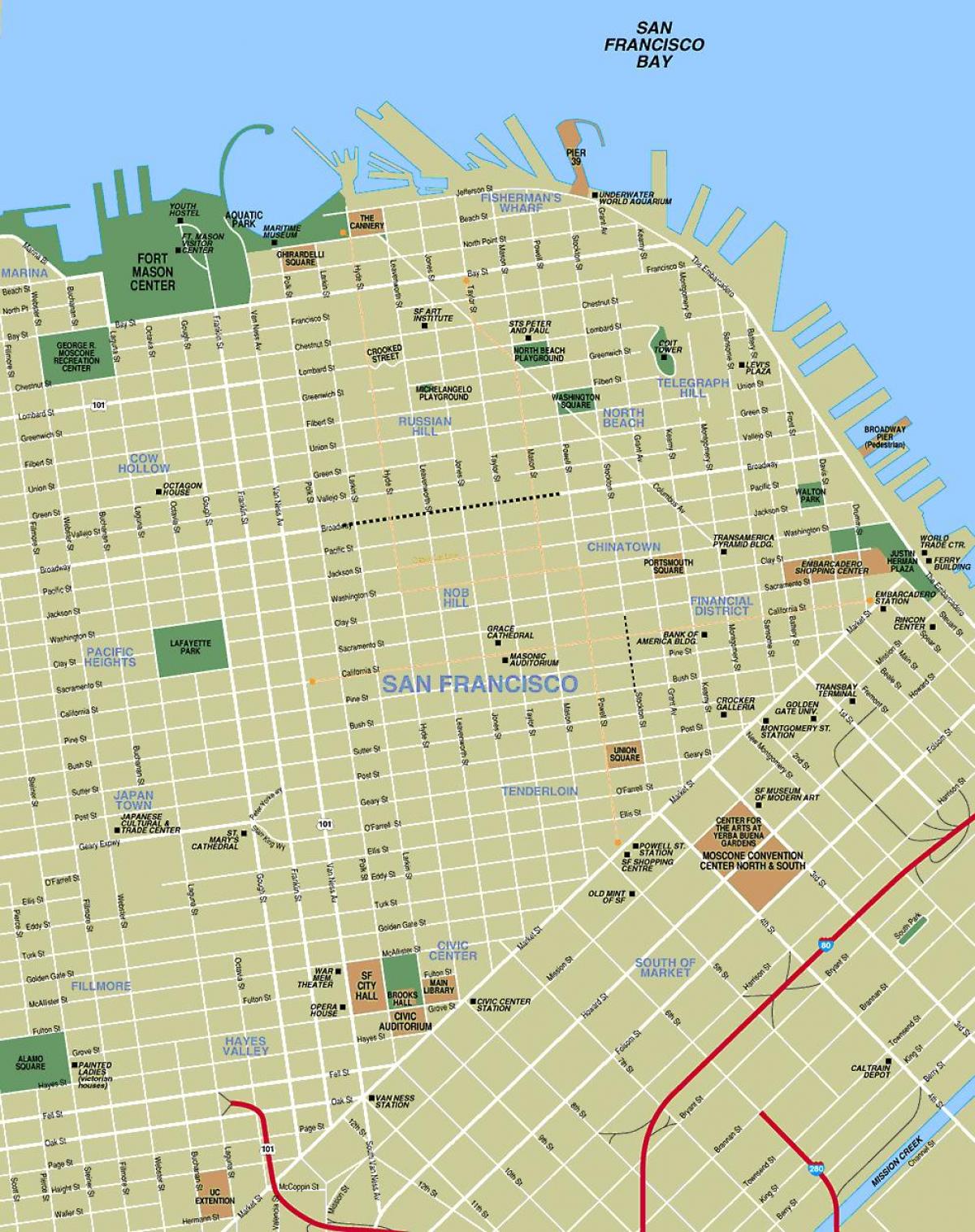 kort over centrum af San Francisco ca