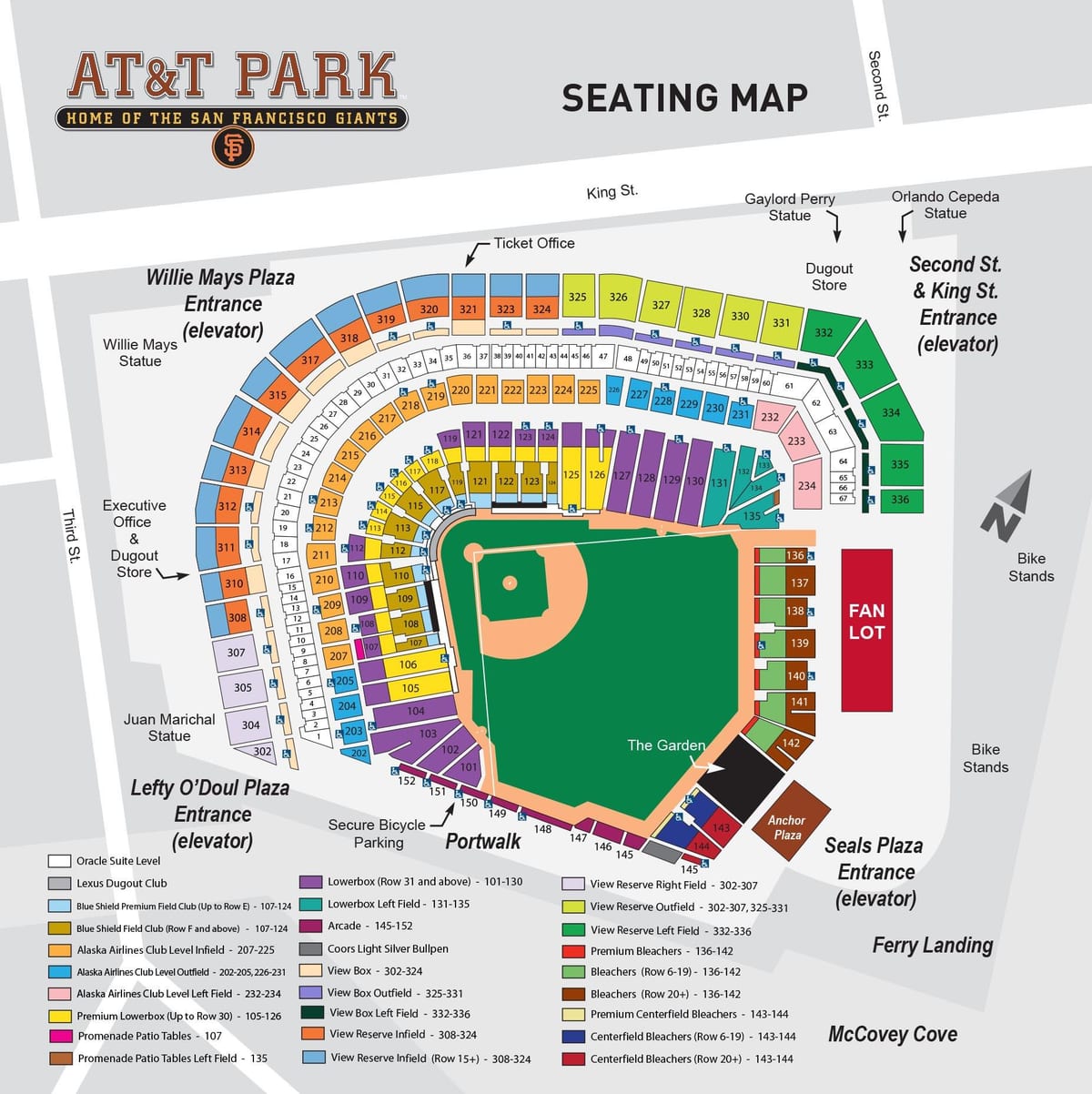 Kort at&t park detaljeret sæde