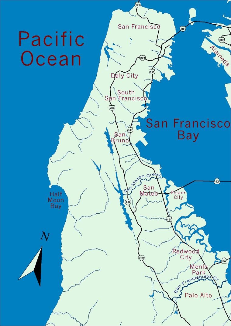 Kort over bay area halvø