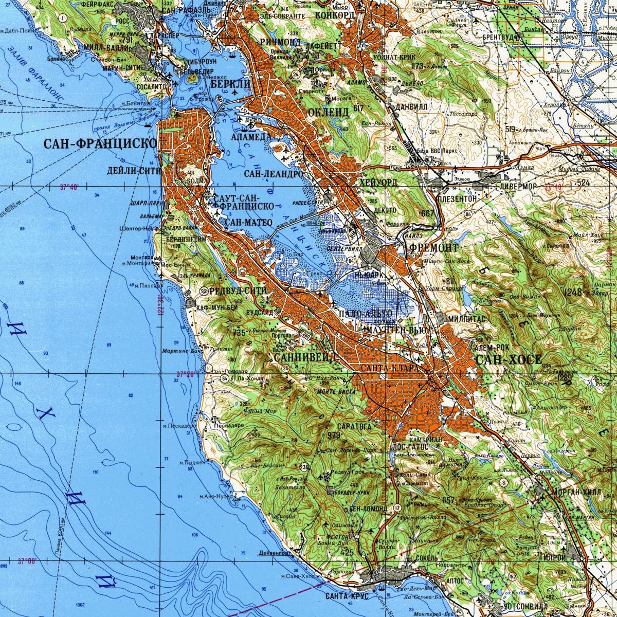 San Francisco bay area topografisk kort