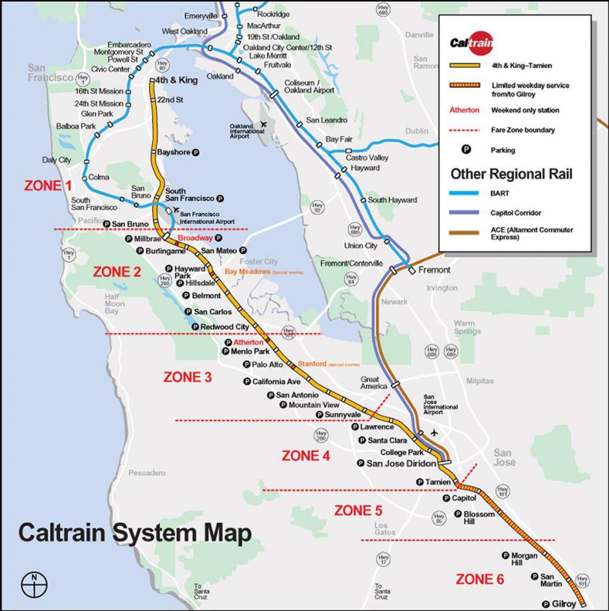 caltrain-kort rute