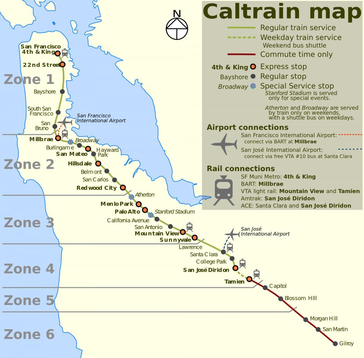 San Francisco caltrain-kort