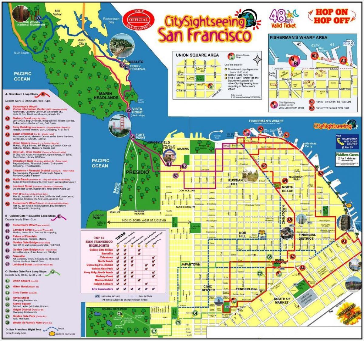 city sightseeing i San Francisco tour kort
