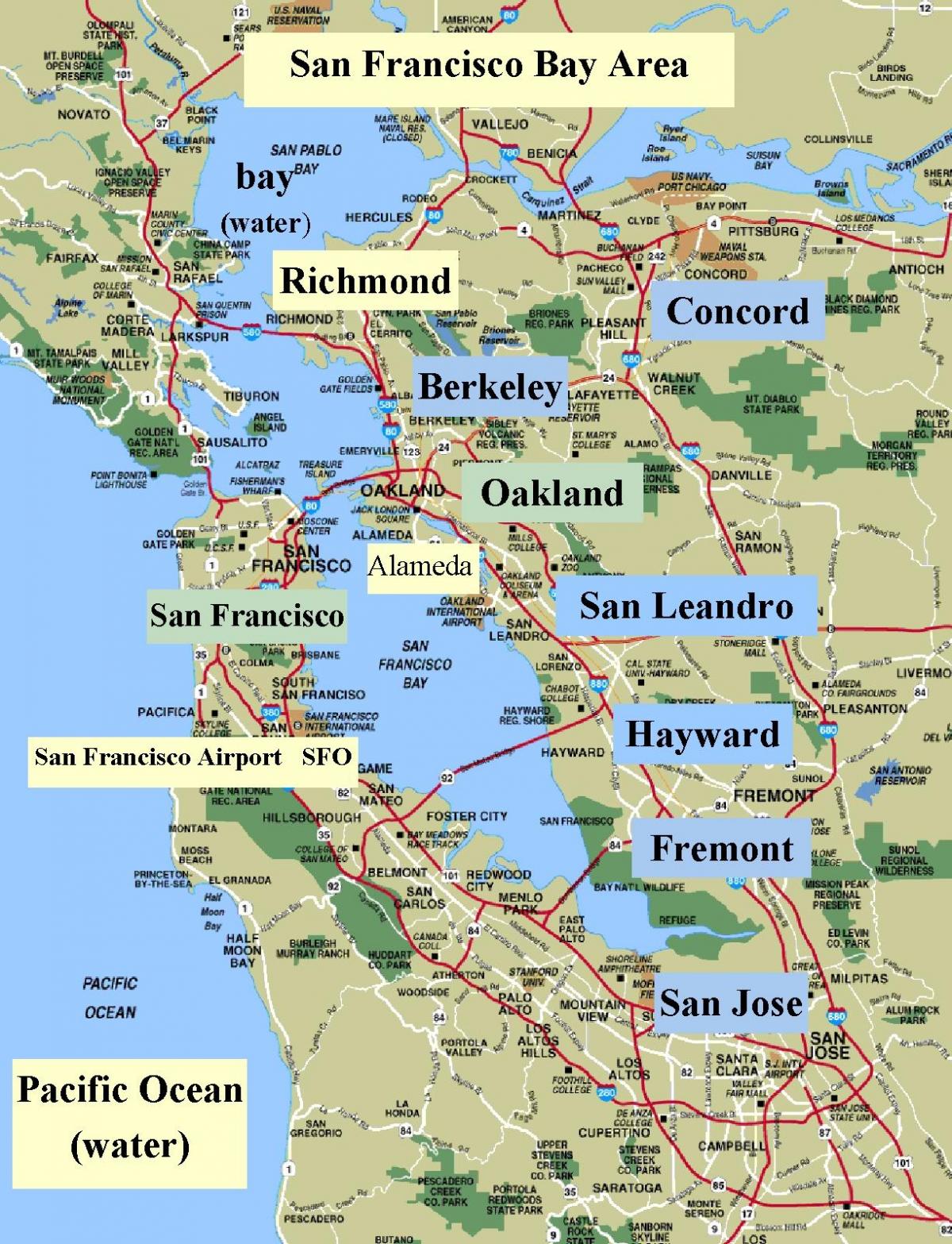 kort over San Francisco-området i californien