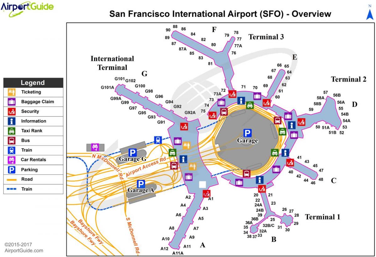 Kort over kSFO lufthavn