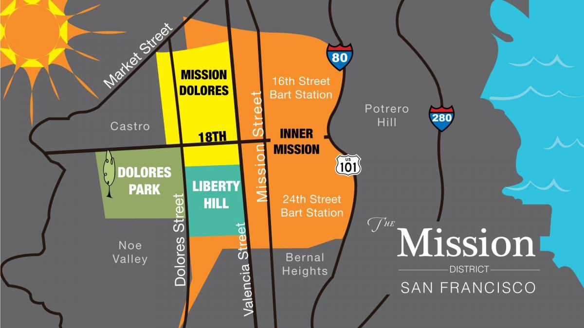 Kort over mission district i San Francisco