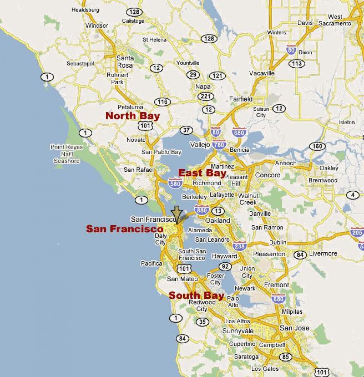 kort over south bay i det nordlige californien