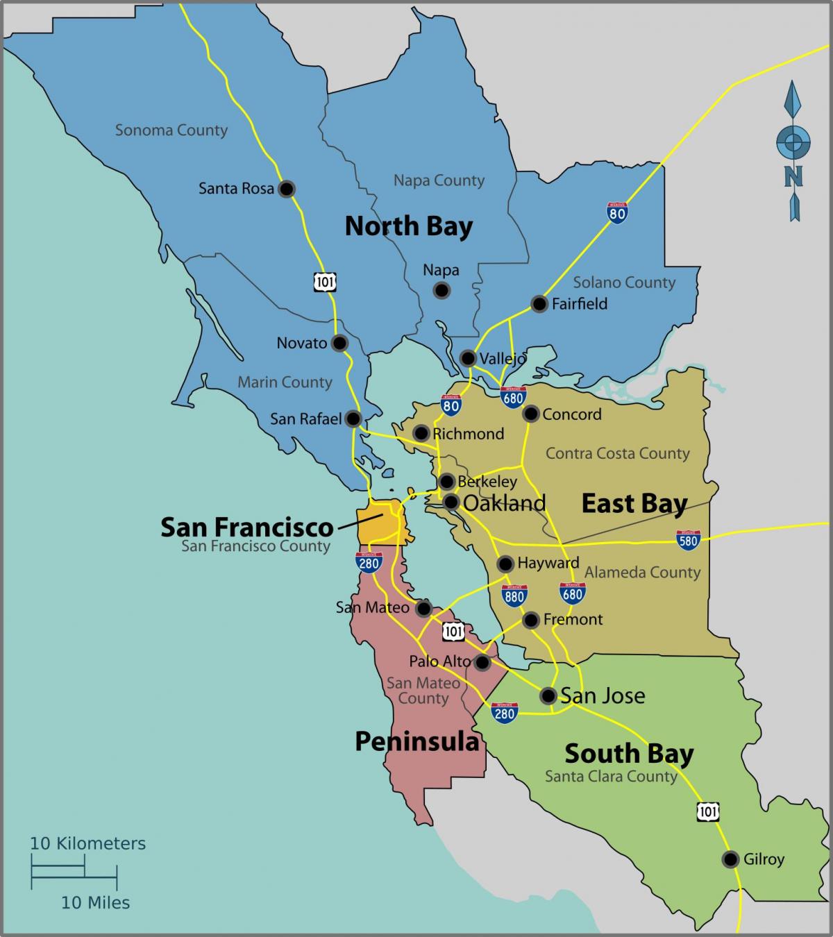 San Francisco bay på et kort