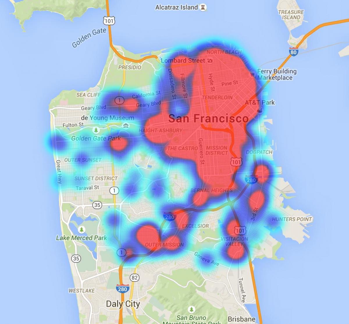 Kort over San Francisco afføring