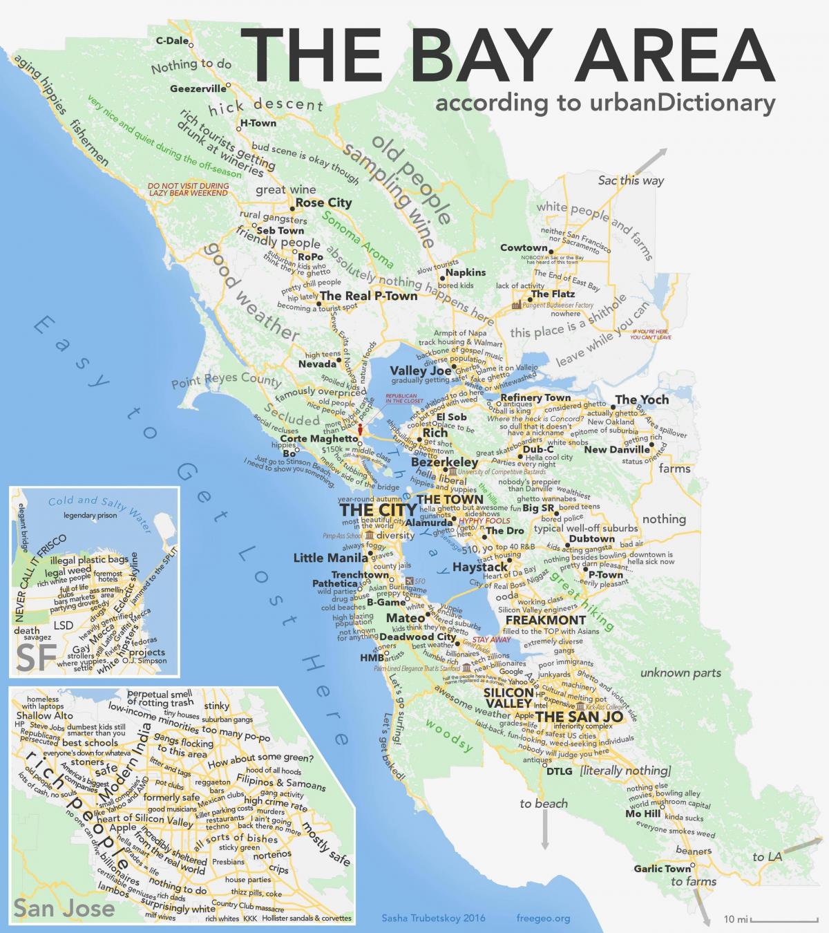 San Francisco bay area, californien kort