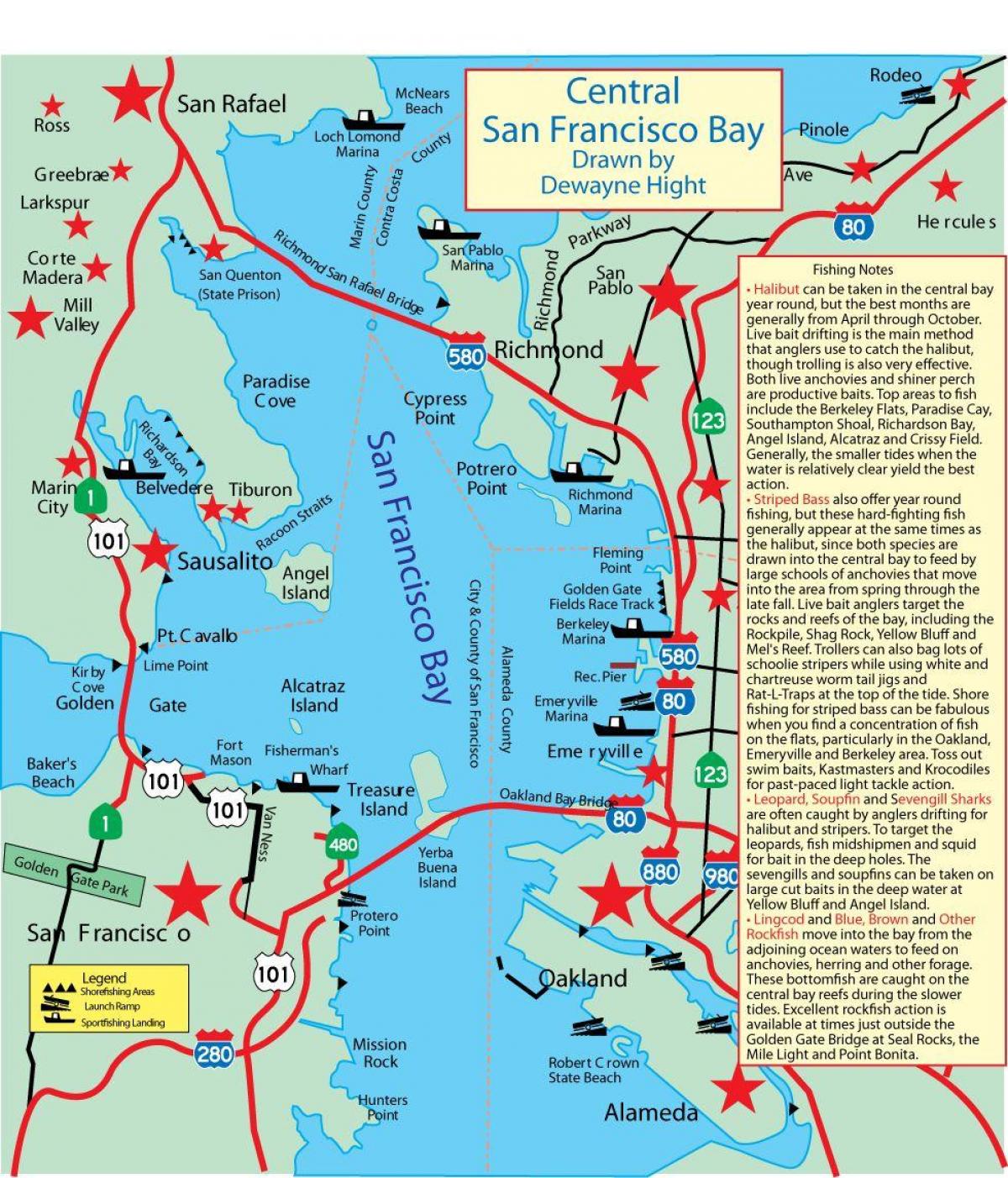 Kort over San Francisco-bugten og fiskeri 