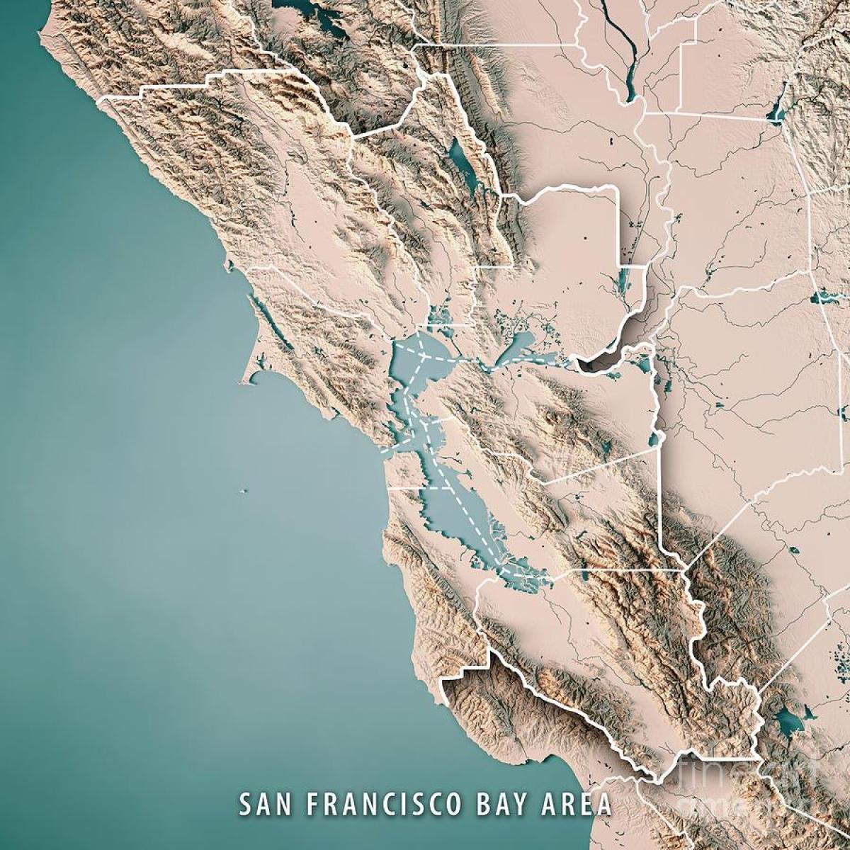 Kort over San Francisco-bugten topografisk 