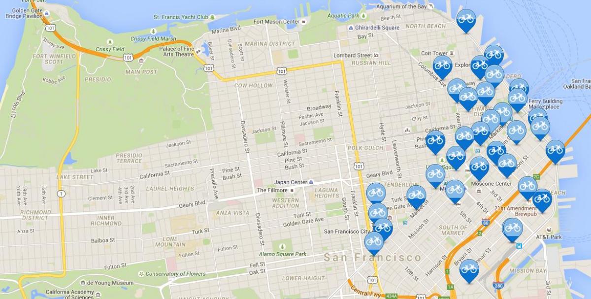 Kort over San Francisco bike share