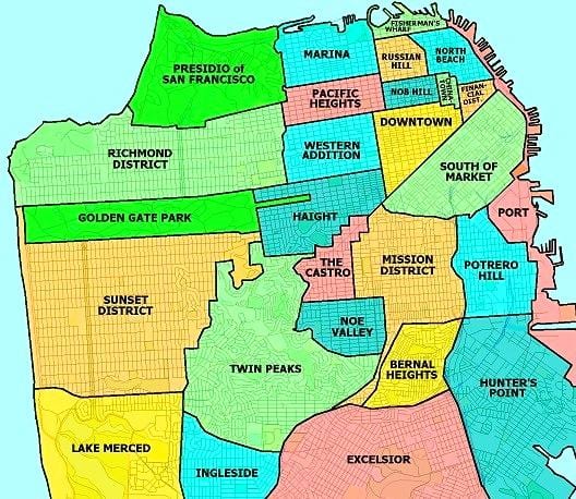 forstæder til San Francisco-kort