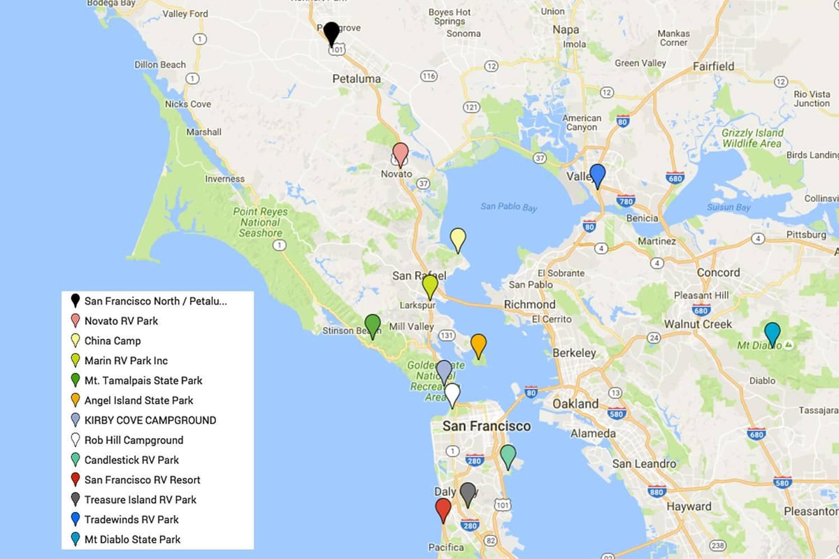San Francisco højdepunkter kort