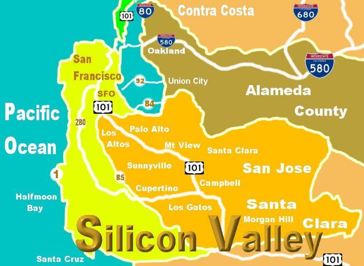 Kort af silicon valley placering