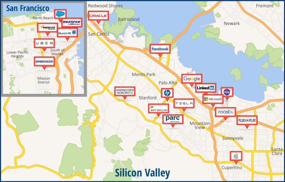 Kort af silicon valley tour