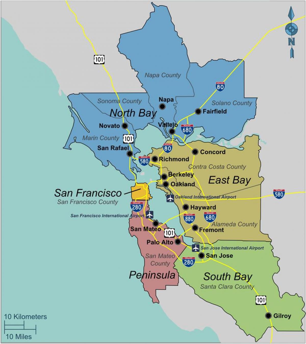 kort over south San Francisco bay area
