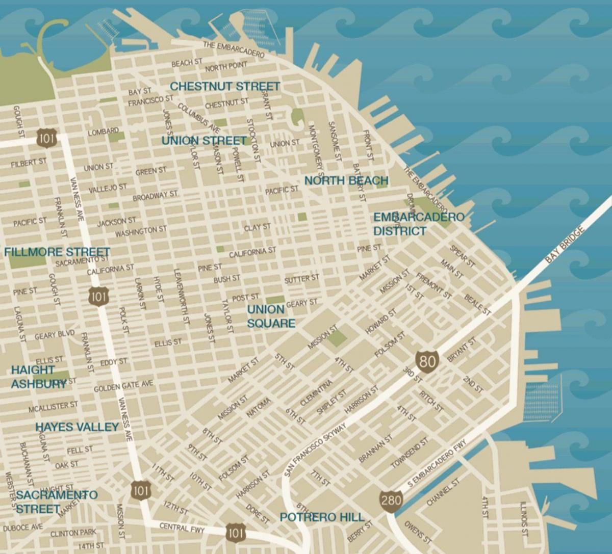 kort over centrum af San Francisco-union square