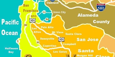 Kort af silicon valley placering